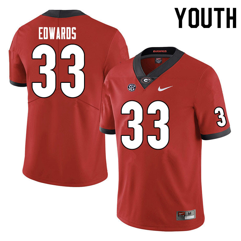 Youth #33 Daijun Edwards Georgia Bulldogs College Football Jerseys Sale-Red - Click Image to Close